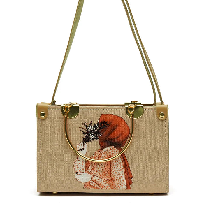 Artistic Printed Shoulder Bag Beige